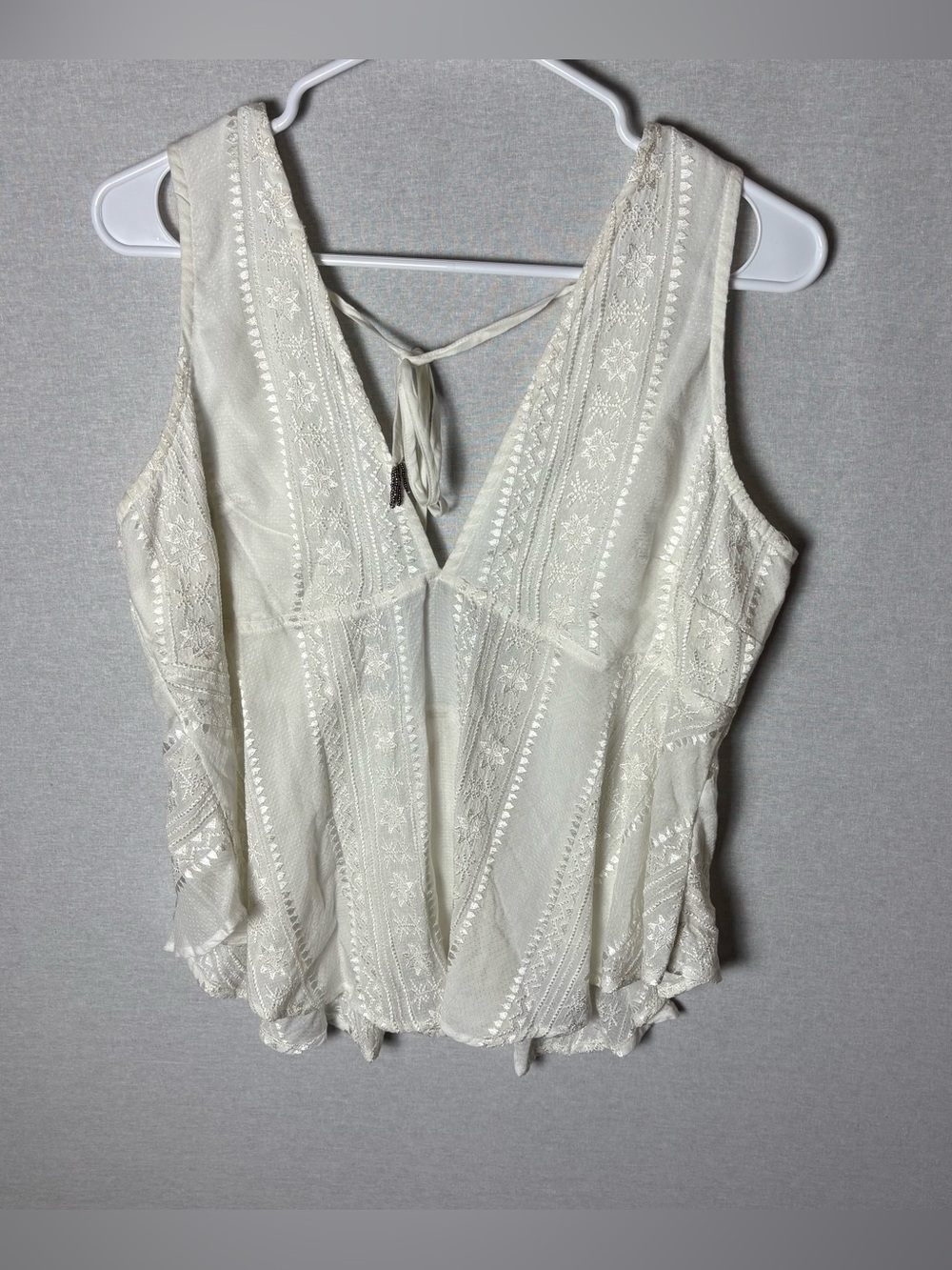 Free People Twist And Shell Embroidered Tie-Back Top Ivory size small